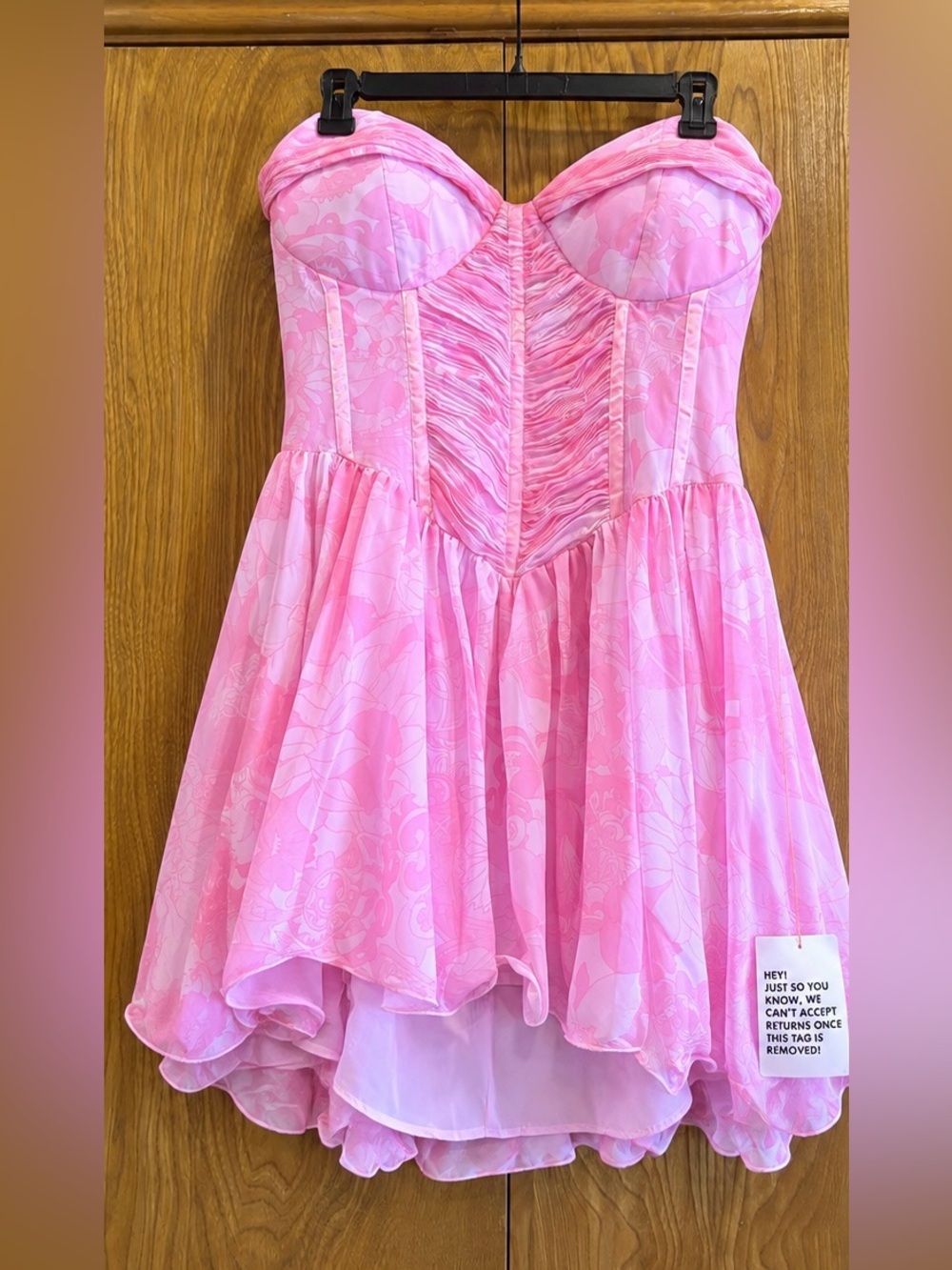NWOT ASOS LUXE Pink Floral Corset Mini Dress US 14 XL Strapless